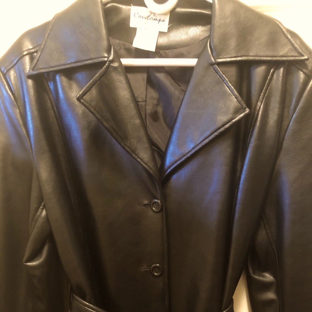 Long black feux leather coat. New condition